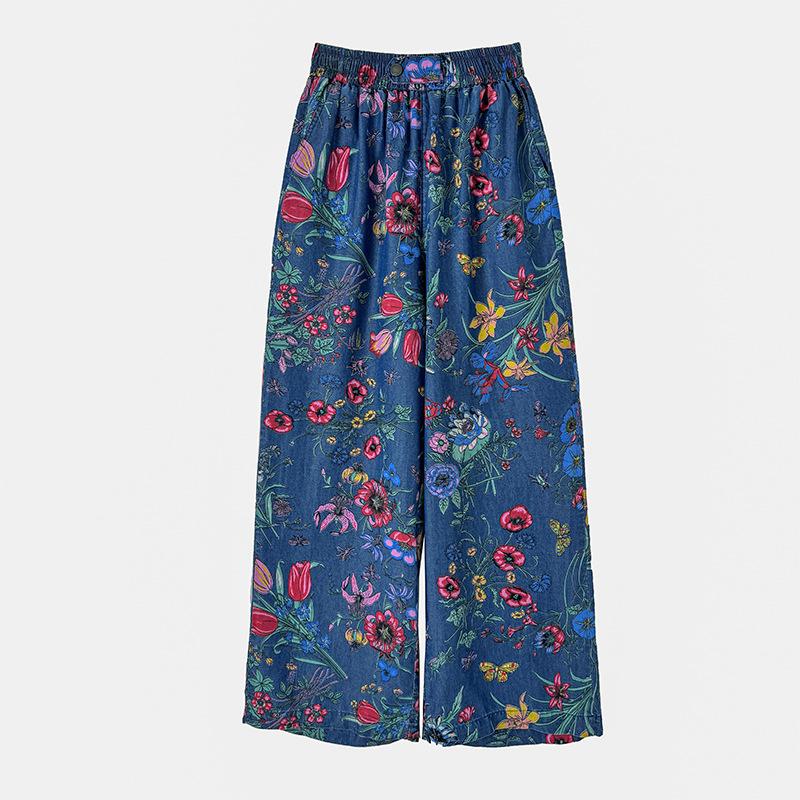 Pantaloni Dritti Larghi con Stampa Floreale Donna Autunno Vita Alta Pantaloni di Jeans Larghi per Donna Casual All-Match Jeans