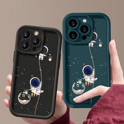 Outer Space Astronauts Phone Case iPhone 15 Pro Max 11 12 13 16 14 Plus Silicone Shockproof Case Lens Protector Shell