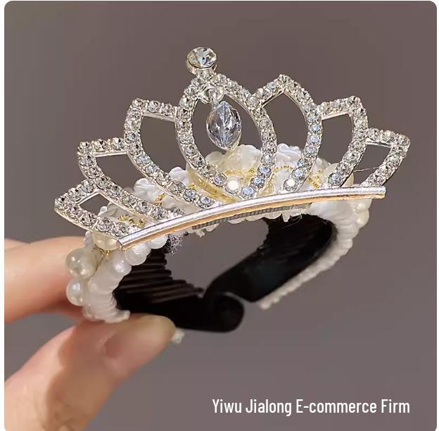 Princess Faux Pearl Crown Hair Bun Maker for Girls