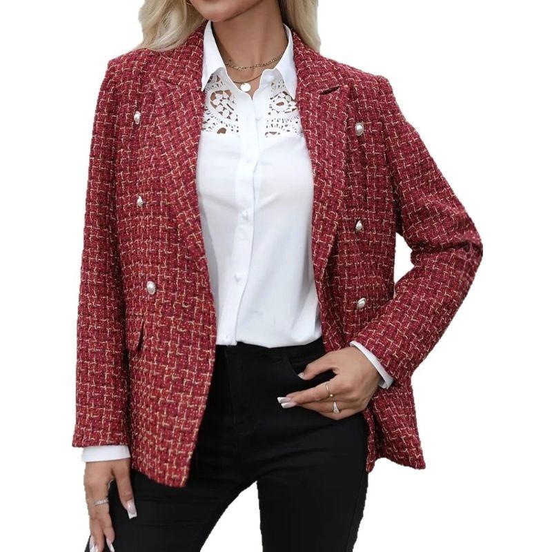 European and American Winter Fashion Casual Double Breasted Women's Small Suit Lapel All-Match Outerwear Women Suit Jacket