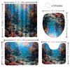1/4 Marine Organisms Print Shower Curtains, Toilet Seat Decoration, Shower Curtain with Carpet and Toilet Lid, 70.8x70.8 Inch