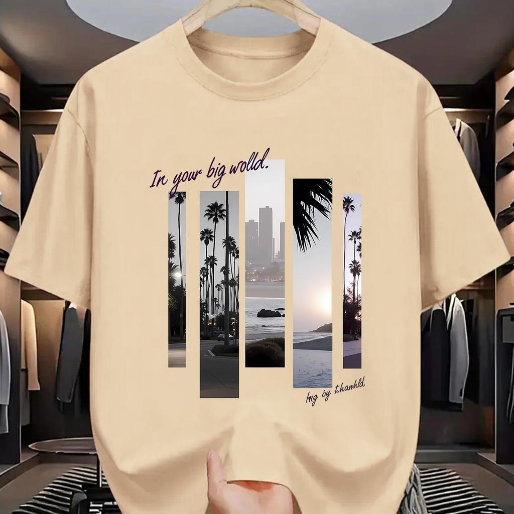 Men's summer 100 cotton fashionable casual sports loose fashion pattern printed round neck short sleeved T-shirt top