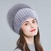 Fox Fur Pom Beanie Hat Real Mink Fashion Warm Winter Knitted Hats for Women Real Fur Beanie Hat With Fox Fur Pom