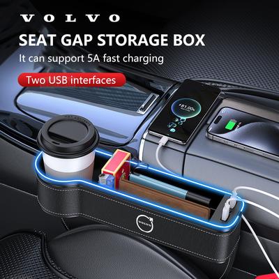 NEW Car Crevice Storage Box USB Colorful LED For V60 V40 XC90 S60 XC60 S90 V90 CX70 XC40 C40 C70 EX90 Seat Gap Slit Pocket
