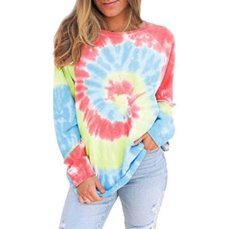 New Tie-dye Printed Round Neck Long-sleeved Pullover Loose Sweatshirt Top