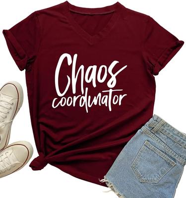 Women's Chaos Coordinator T Shirt Funny Casual V-Neck Graphic Tees Size