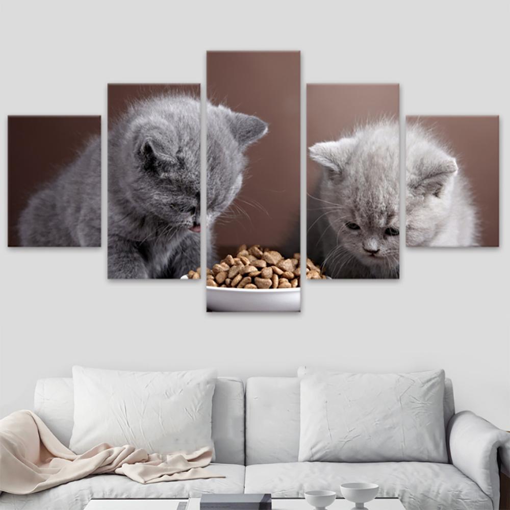 

Home Decoration Wall Art Canvas Painting Modern 5 Panel Animal Cute Cat Modular Pictures Wall For Living Room Decor Poster 20X35 20X45 20X55CM