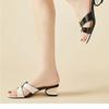 Sommer Vielseitige Mittelhohe Ferse Fischmaul Gestrickt Quadratische Spitze Damen Sandalen Hausschuhe
