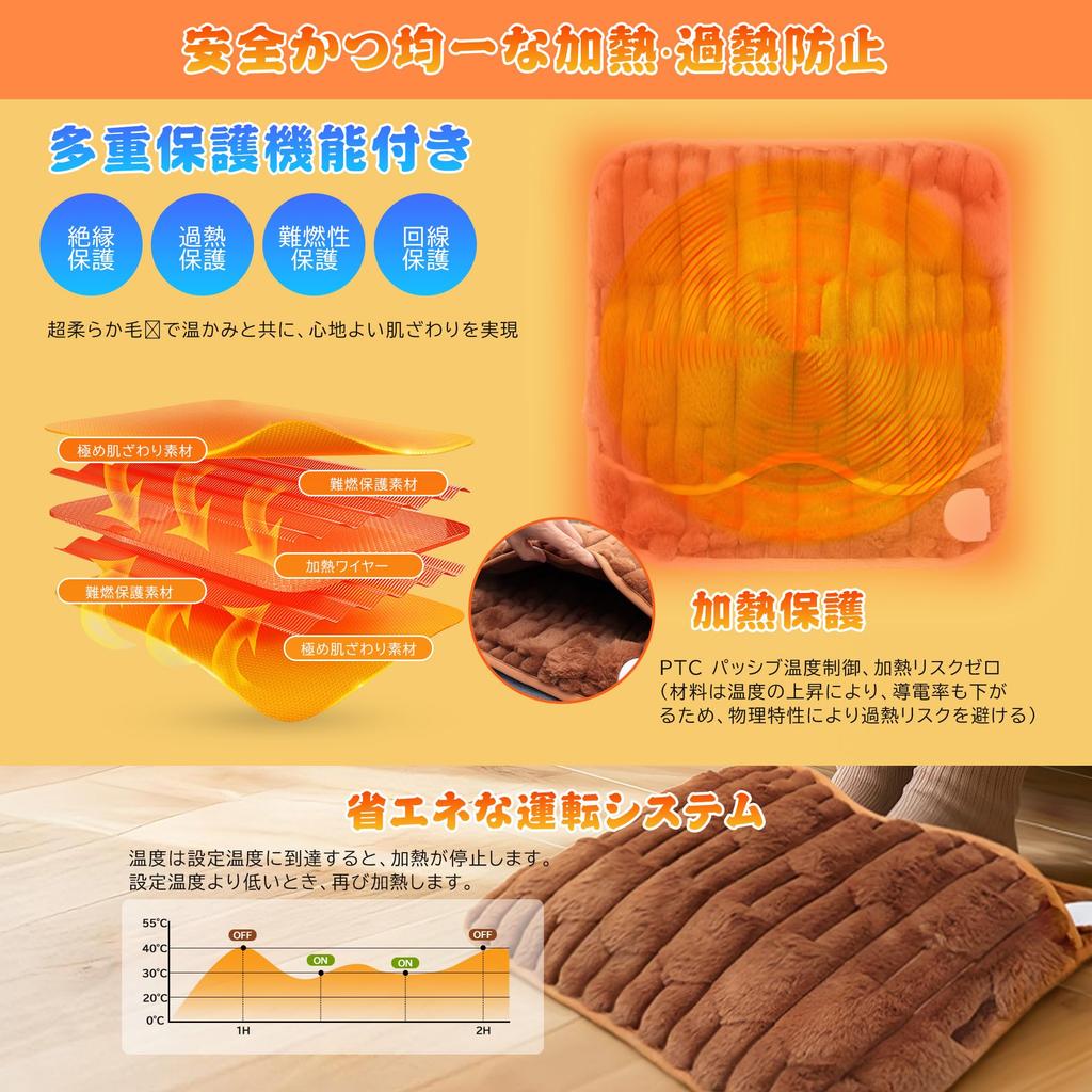 Haikawi Elektrischer Fußwärmer für Elektrische Füße Schnell Weich Geruch Überhitzung Einfach Füße 6 Temperatur 5 Timer Heiße Füße Kalt 42cm x 42cm [Neu 2025] Wärmer,