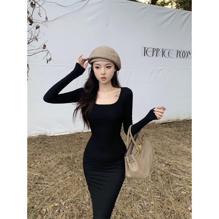 Spring 2025 French-Style Floral Long-Sleeve Mermaid Dress - Perfect for Evening Parties and Birthday Celebrations One Size чёрный