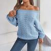Women's Casual Fashion Solid Color Hollow Neck Off-shoulder Long-sleeved Sweater
