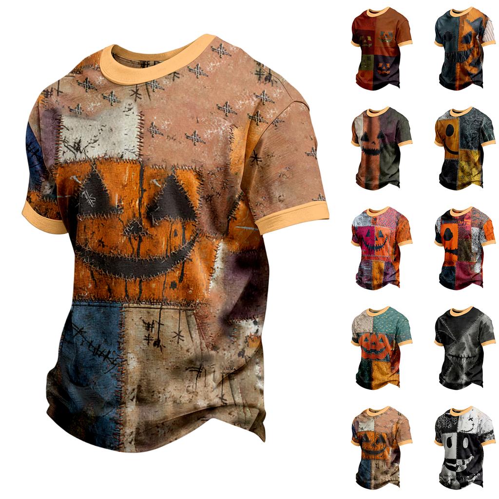 Men's Casual Short Sleeve Halloween Print Shirt for Party and Daily Wear