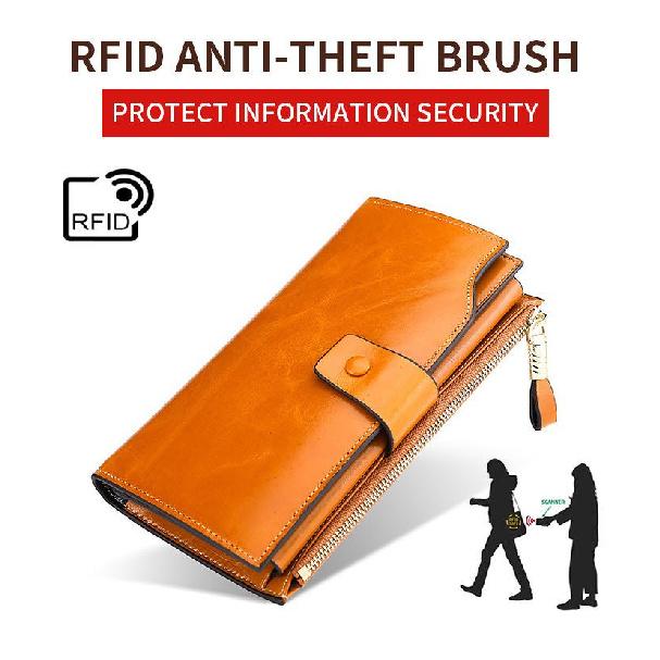 Vintage Luxury Women Wallet Genuine Leather Long Zipper Clutch Purse Large Capacity Card Holder Wallet