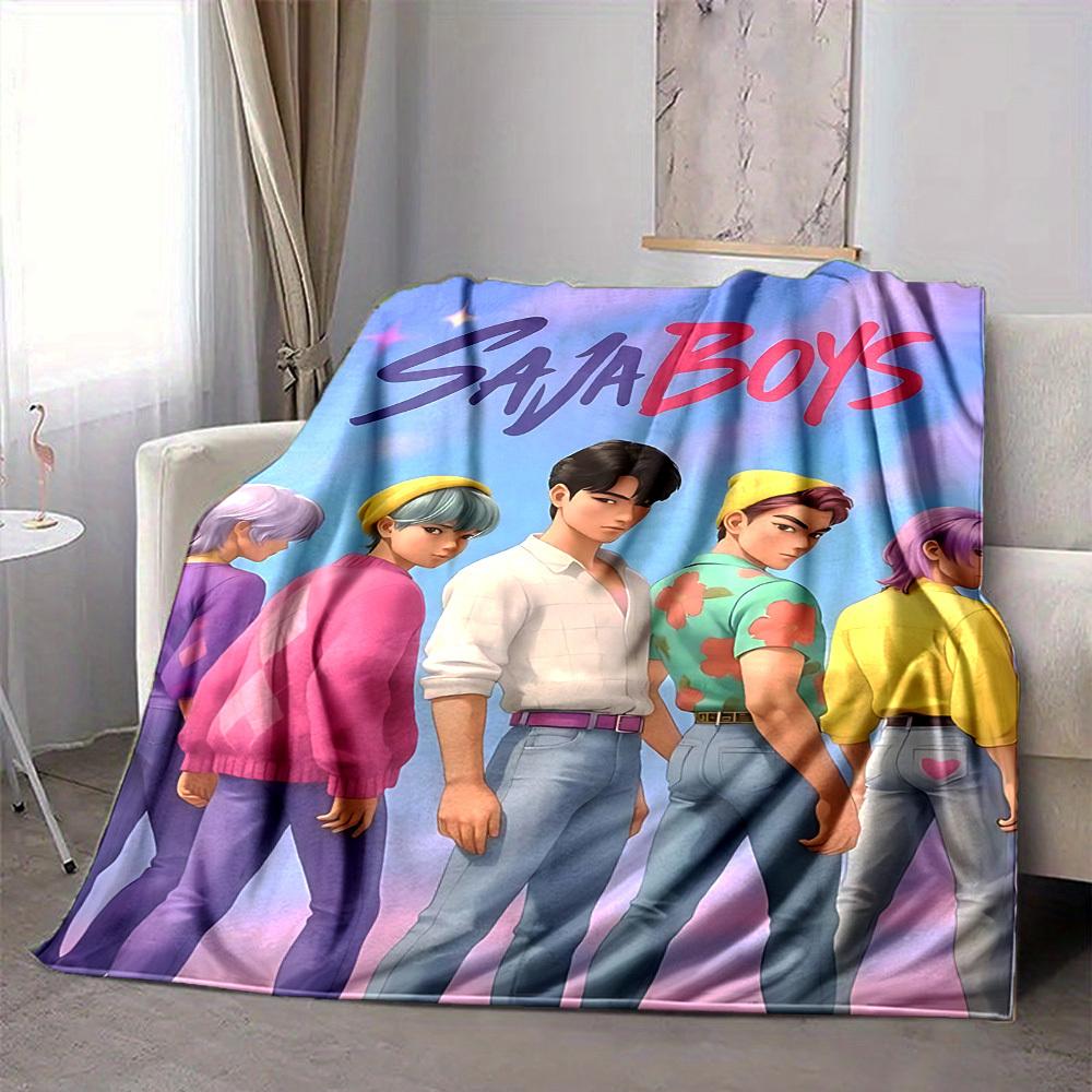 1pc Saja Boys Flannel Blanket [Cozy Throw Blanket] For Sofa, Bed, Travel, Camping, Livingroom, Office, Couch, Chair, And Bed