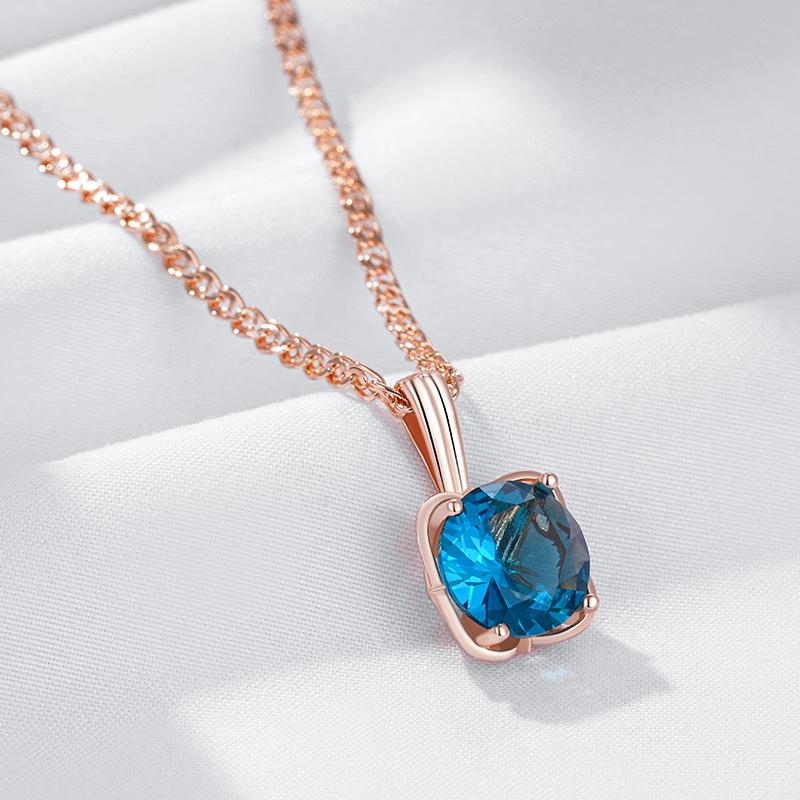 Shiny Blue Natural Zircon Pendant Necklace For Women Fashion  Rose Gold Color Vintage Party Daily Fine Jewelry