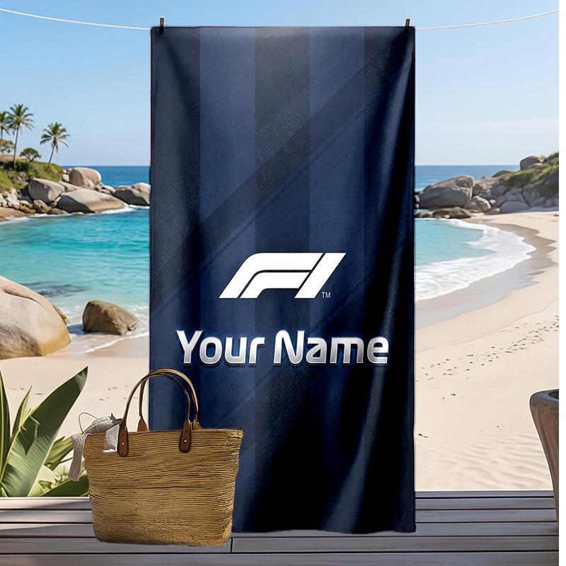 F1 Individuelles Strandtuch, Mit Ihrem Namen bedrucken, Leichtes saugfähiges Handtuch für Schwimmen, Reisen