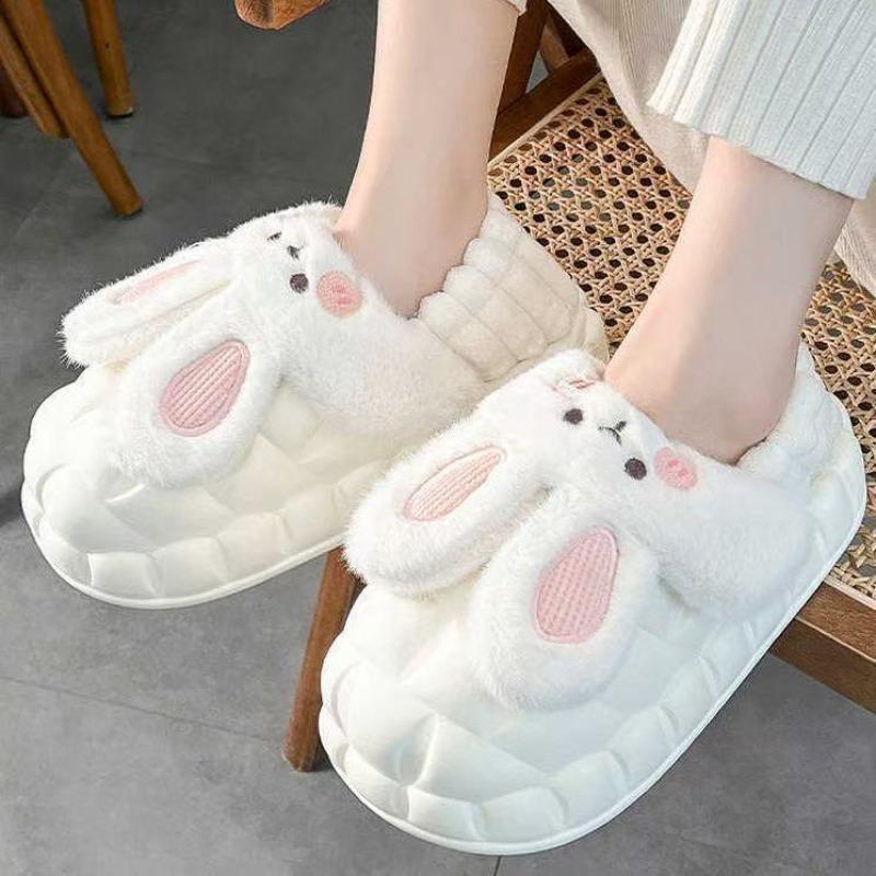 Cute rabbit winter cotton slippers home indoor removable and washable bag and cotton drag women's indoor warm plush cotton slippers