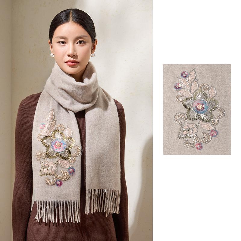 100% Wollschals Damen Winterschals Wickel Grauer Pashmina Warmer Chinesischer Suzhou-Stickerei Roter Schal Echarpe Femme 180X30cm