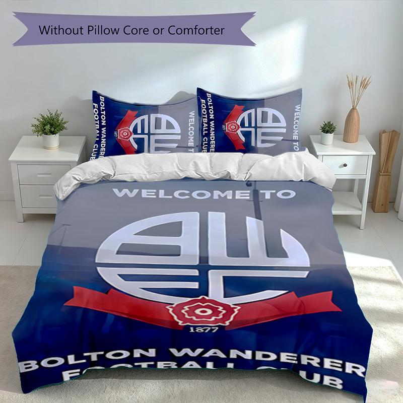 3pcs Bolton Wanderers FC LOGO Duvet Cover Set, Includes 1 Duvet Cover and 2 Pillowcases,Skin-Friendly&Comfortable Fabric,Suitable Bedding Sets