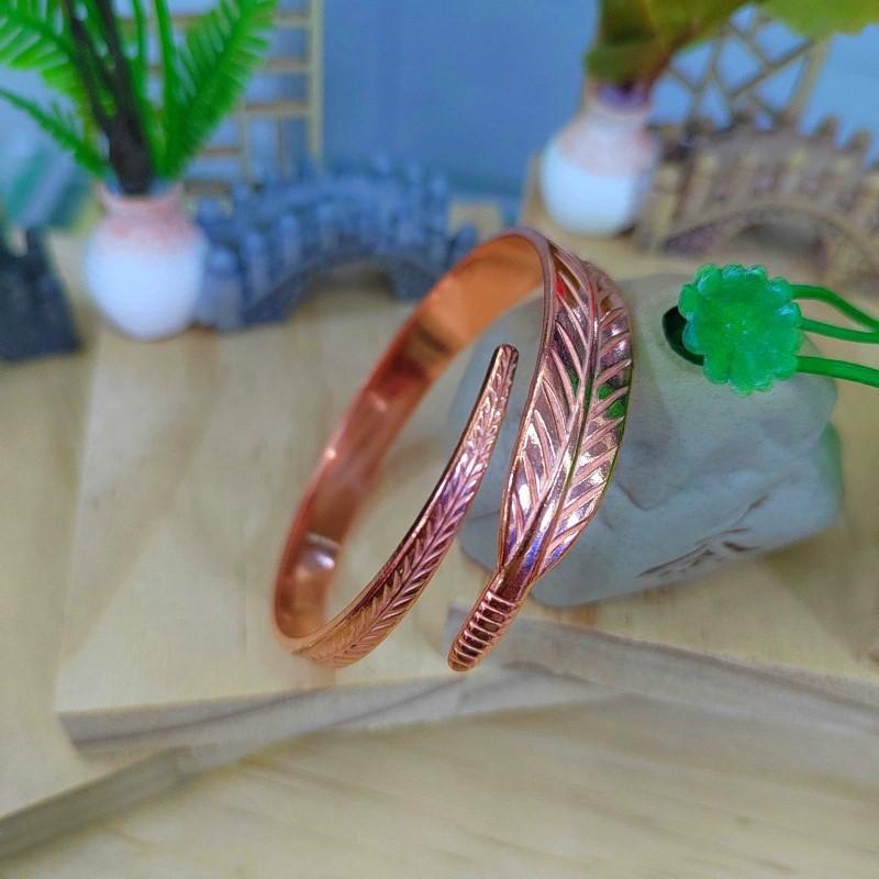 Vintage Pure Cooper Feather Wing Cuff Bangle for Men Women Fashion Punk Style Wristlet Party Jewelry Gifts