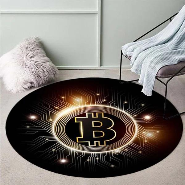 Bitcoin Round Carpet Anti-Slip Circle Area Rug Large for Home Living Room Floor Mat Bedroom Decor Chair Drum Rug Chair Doormat