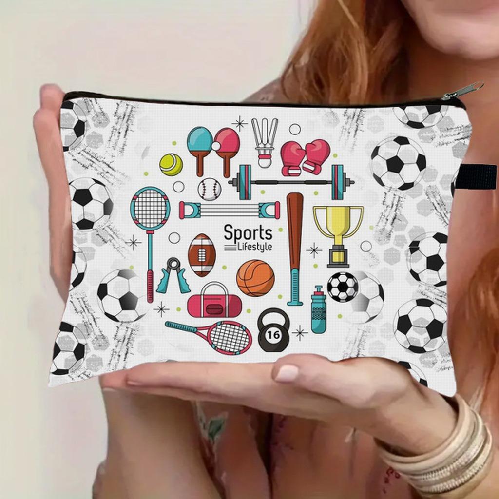 Sports Theme Pouch Portable Travel Cosmetic Bag Foldable Storage Bag Wear-Resistant Soccer Print Cosmetic Bag For Sports-Themed