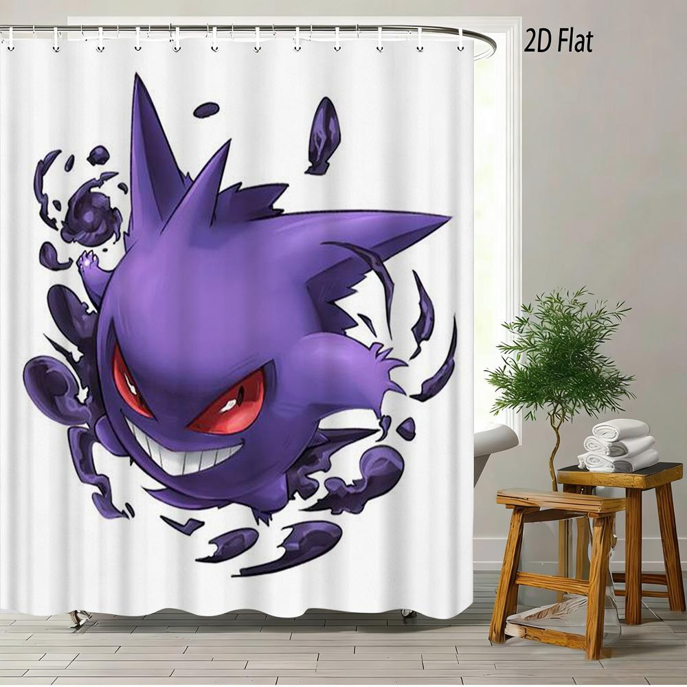 Pokmon Sword And Shield Bede & Allister With Chansey & Gengar Playful Prank Scene 2D Print Waterproof Shower Curtain, Clean Whi