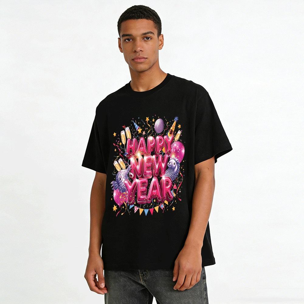 Happy New Year Party Themed Letter Print Casual Top Pure cotton T-shirt
