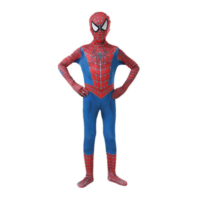 Kids Superhero Super Stretch Jumpsuit Halloween Cosplay Spider Pattern Performance Jumpsuit Movie Character Mask Set