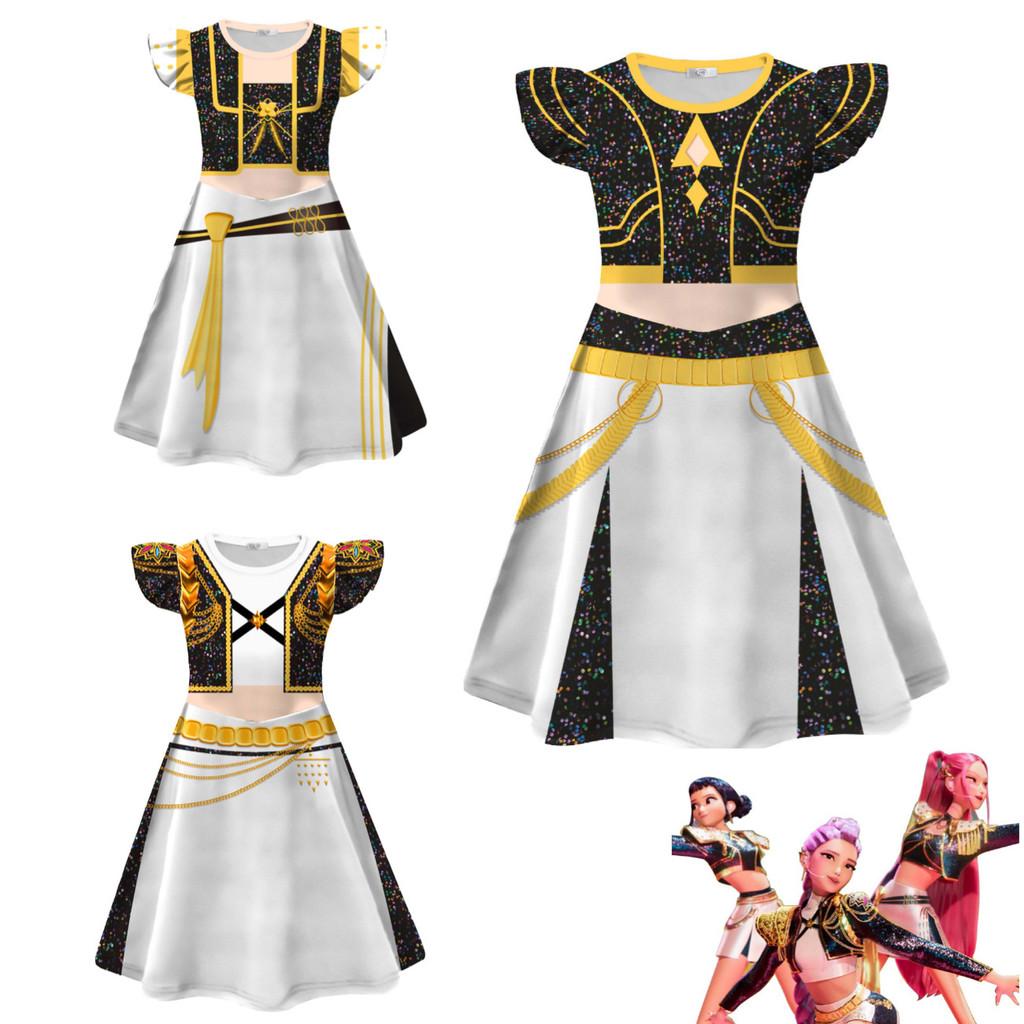 Kpop Demon Hunters Cosplay Girl Dress With Milk Silk Fabric For Summer Kids Dress Up