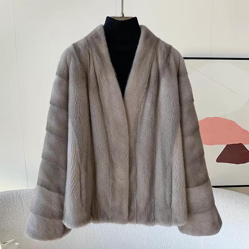 New imported velvet little female mink full pumping mink coat women's stand-up collar loose mink fur coat