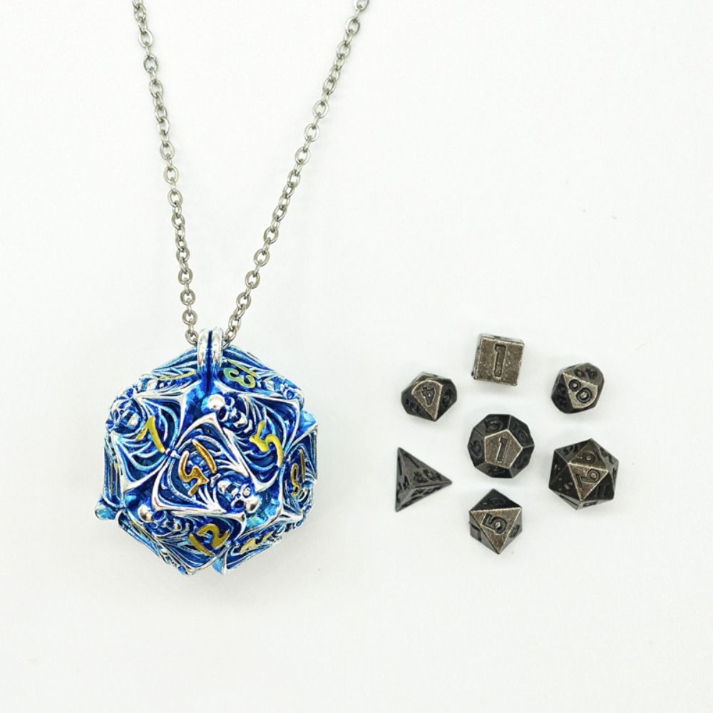 New Metal DND Dice Polyhedron Gambling Metal Dice Blue Bronze Copper Dice Set Party