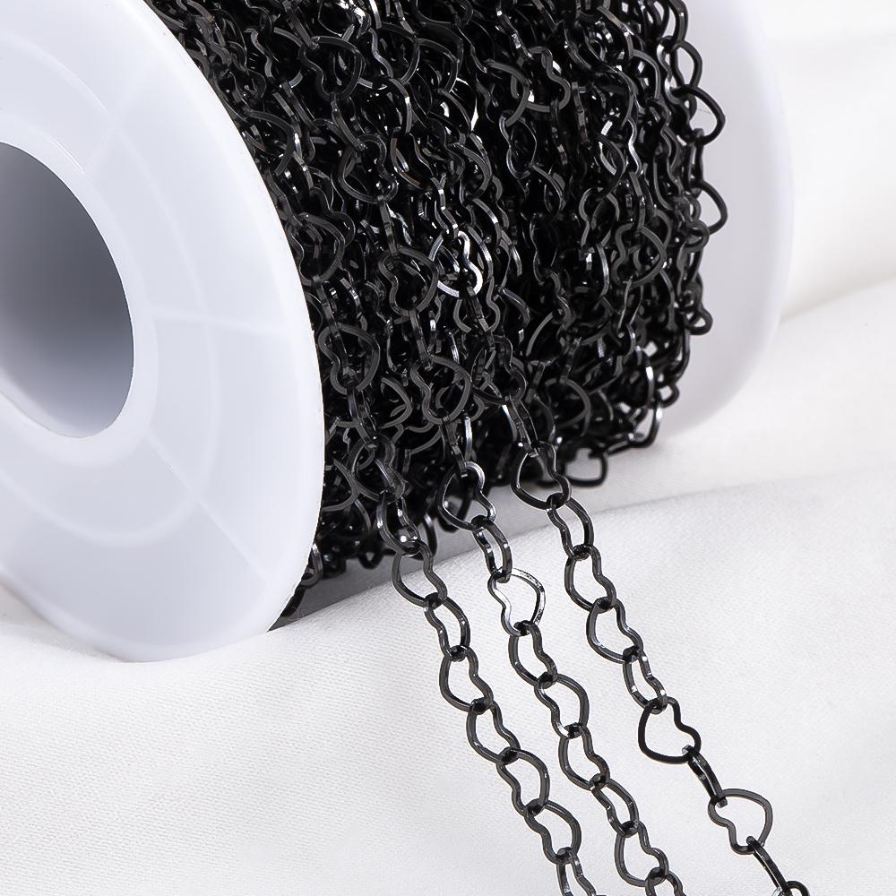 1Meter Punk Black Color Stainless Steel Love Heart Link Chains for Party Jewelry Making DIY Bracelet Choker Necklace Components