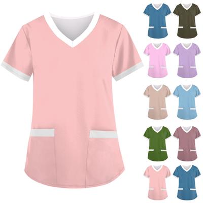 Women's Fashion V-neck Short Sleeve Workwear With Pockets Printed Tops