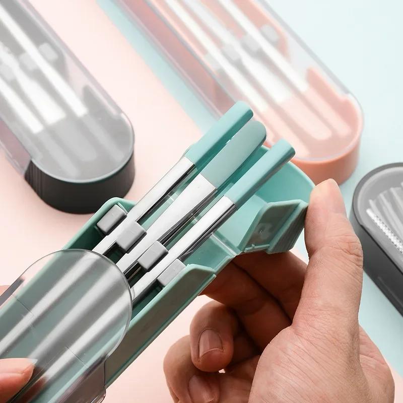 3Pcs 304 Stainless Steel Portable Cutlery Spoon Fork Chopsticks Student Travel Korean Style Portable Cutlery Set Kitchen Supplie