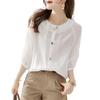 2025 Summer High-End Fashion Three-Button Korean Style White Pullover Top for Women