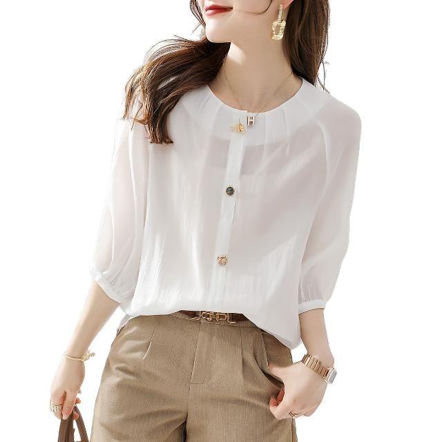 2025 Summer High-End Fashion Three-Button Korean Style White Pullover Top for Women