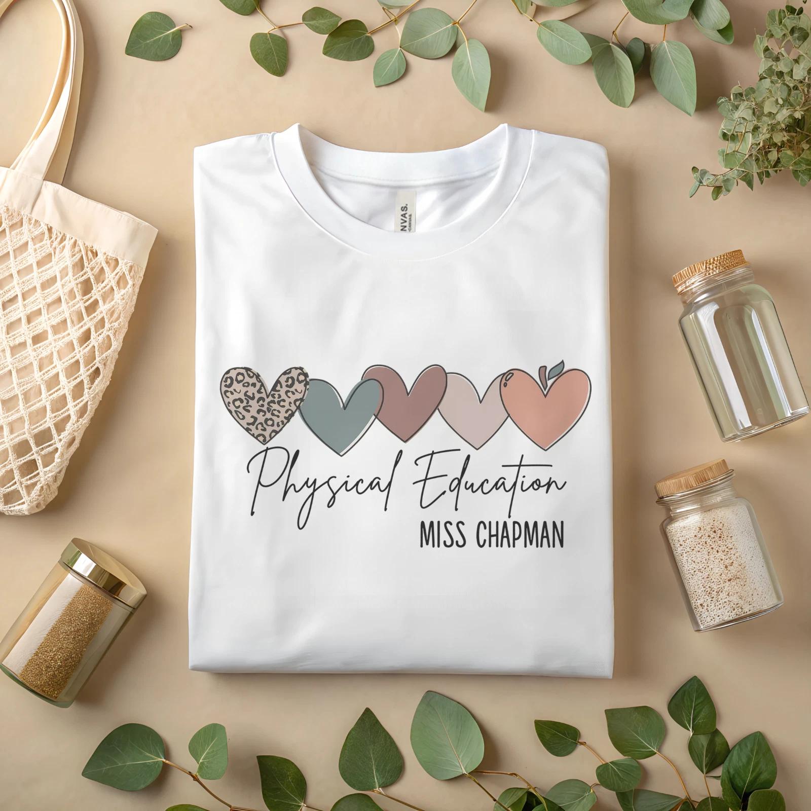 Physical Education Teacher Shirt – Cute Heart Design PE Teacher T-Shirt A450 XL