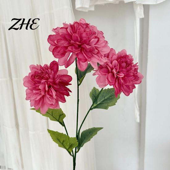 Realistic Decorative Plants Artificial 3 Head Dahlia Flowers, Silk Fabric Floral Arrangement, Bouquets Adjustable Fake Flowers for Home Decor Wedding
