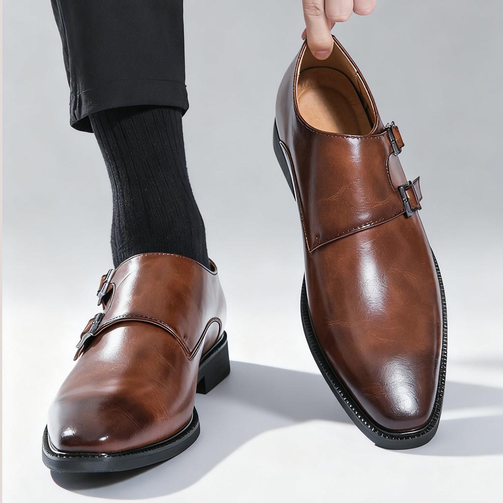 Classic Retro Dress Men's Mk Leather Shoes With Pointed Toe Buckle Business Office Wedding Comfortable Men's Oxfords Shoes