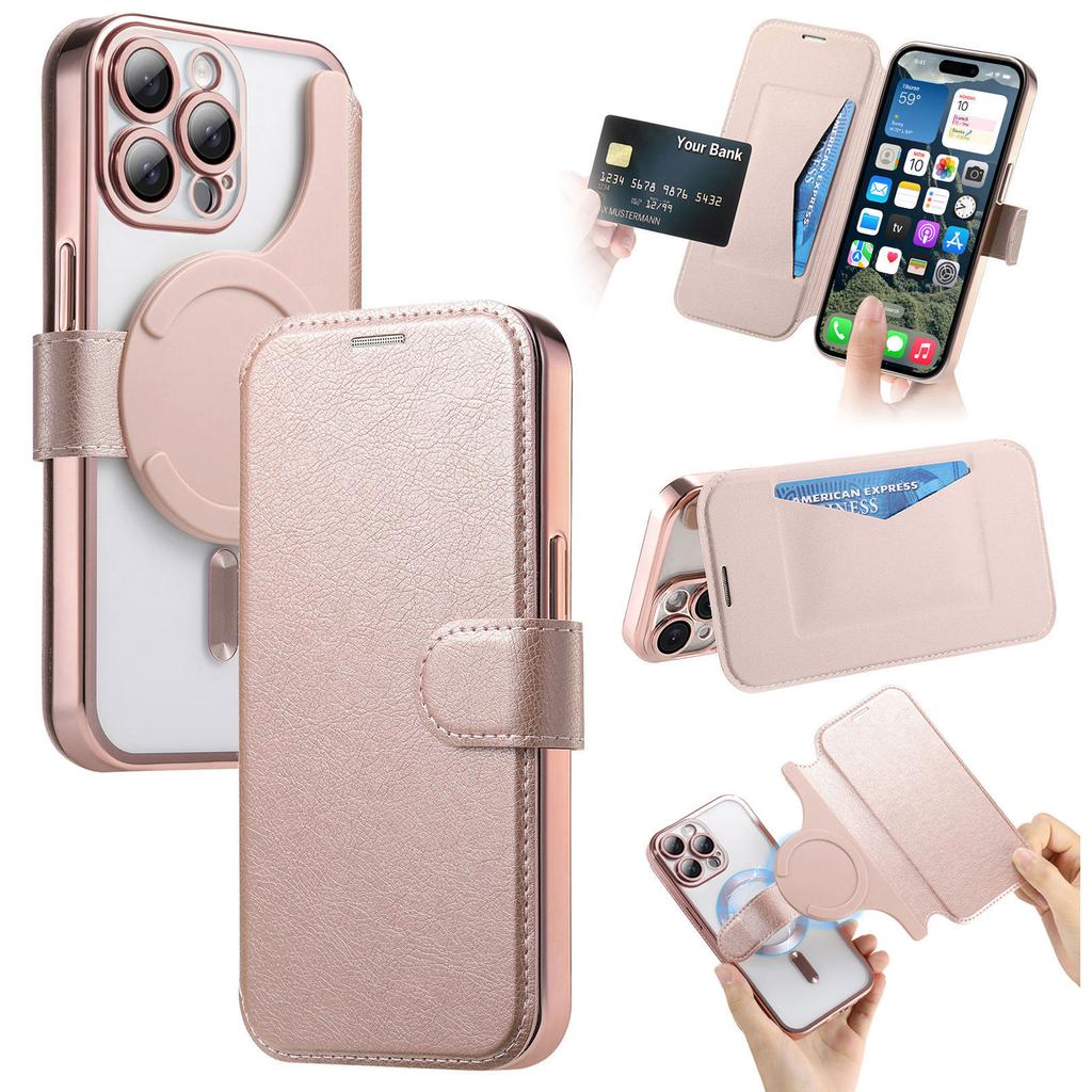 For iPhone 14 Pro Max Case Compatible with MagSafe Detachable Leather Phone Cover with Lens Film