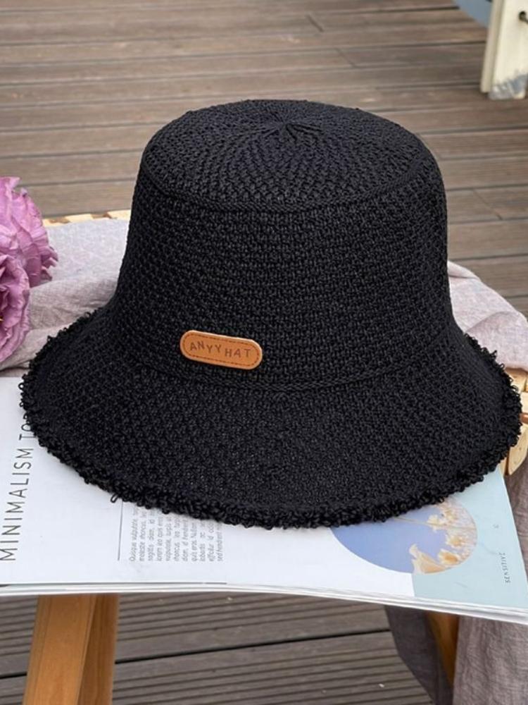 

Women s Summer Knitted Straw Bucket Hat - Breathable Frayed Edge Sun Hat, UV Protection Casual Fisherman Cap for Beach Travel чёрный