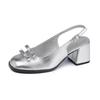 High heels are not tired of feet, high-end sense thick heel Mary Jane shoes women's 2025 new silver single shoes women's summer soft sole rear empty