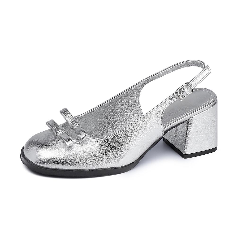 High heels are not tired of feet, high-end sense thick heel Mary Jane shoes women's 2025 new silver single shoes women's summer soft sole rear empty