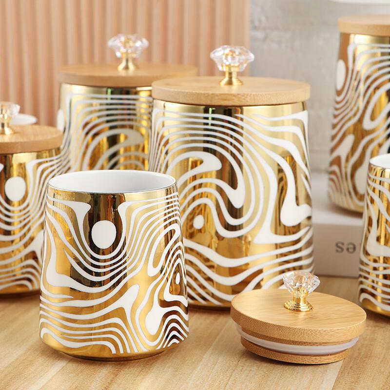 ZISIZ Light Luxury Ceramic Spice Jar Set with Bamboo Lids