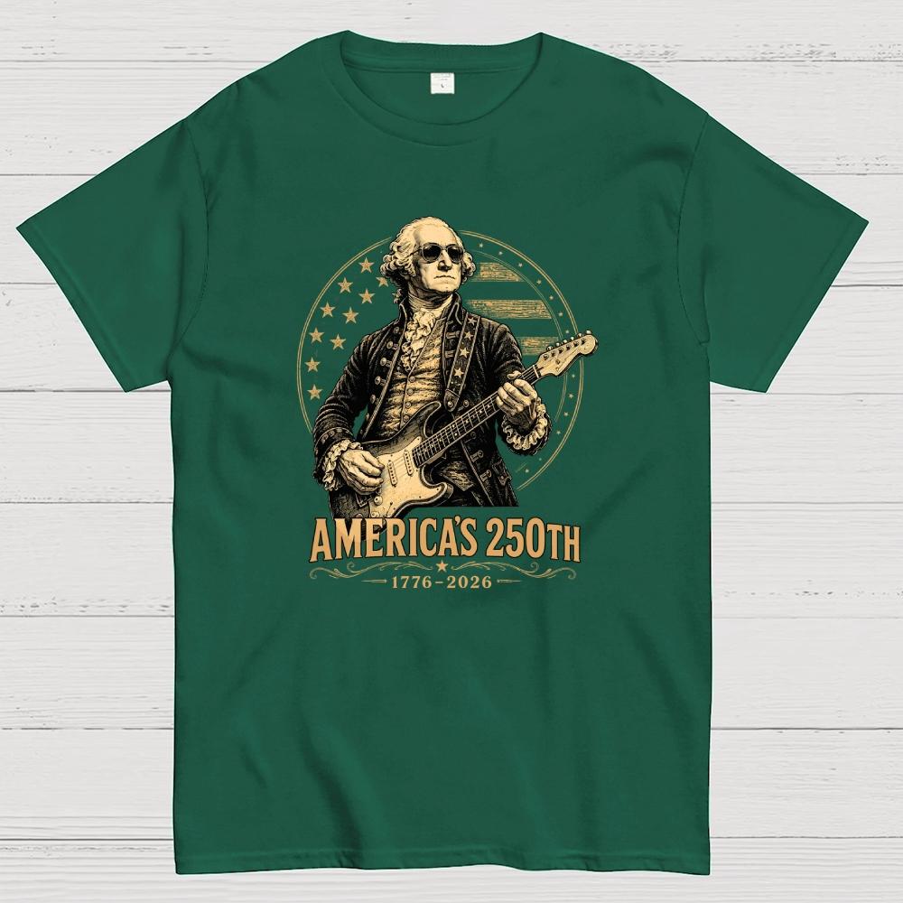 George Washington Guitar-USA 250th Anniversary Cotton Casual Cool Loose T-Shirt