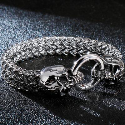 Bracelets Punk Rock pour hommes, crâne en acier inoxydable, 12MM, 8.7 pouces, Double lien Franco, chaîne gourmette, squelette de motard, bijoux masculins