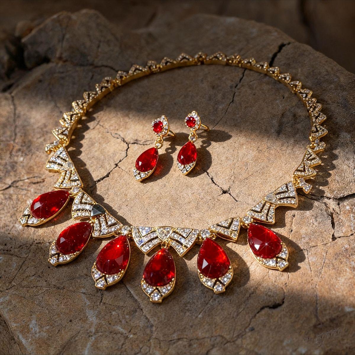 Two-piece set, European and American diamond-encrusted resin bow, water drop collarbone chain, court style retro light luxury necklace,