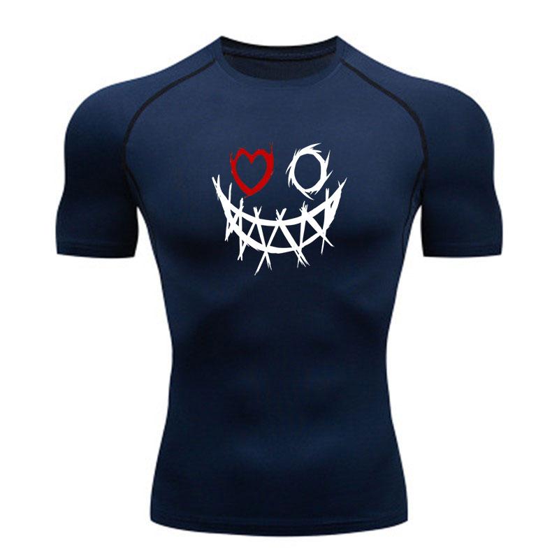 Men's Compression Workout T-Shirt, Barbed Wire Smiley Red He