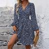 Women's Casual And Fashionable Long Sleeved R-neck Snowflake Print Dress